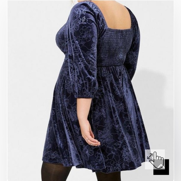 NWT Torrid navy velour pansy floral dress - Picture 2 of 6